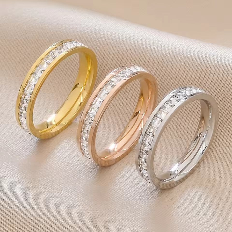 4mm Luxury Stainless Steel Cubic Zircon Rings