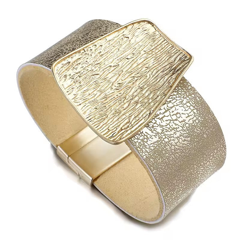 Champagne Gold Color Leather Bangles