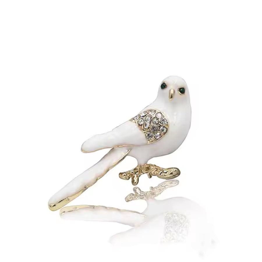 Delicate Rhinestone Birds On Flower Branches Brooches